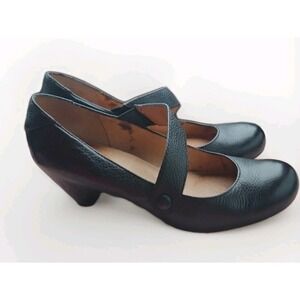Vtg Ciao Bella Mary Janes Women 7.5 Cone Heel Shoes Black Pebbled Leather #420